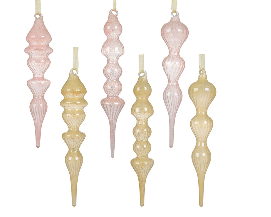 Orn Finial Glass Pink/Ivory