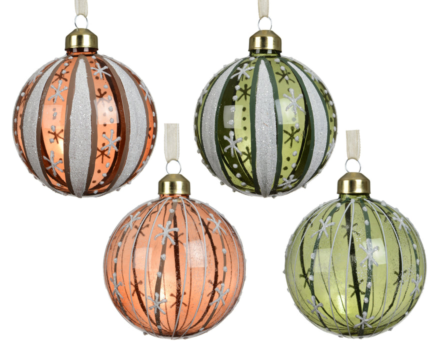 Orn Ball Amber/Green with Stripes
