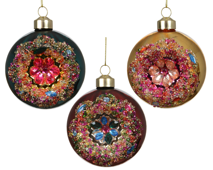 Orn Ball Black/Red/Gold with Jewels & Sparkles