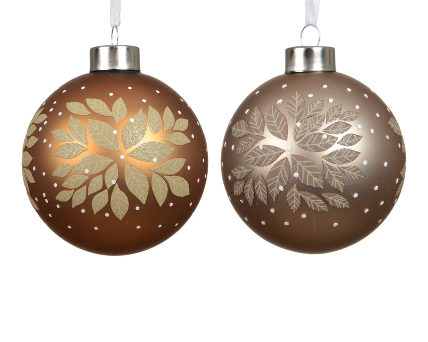 Orn Ball Amber/Tan with White Leaves