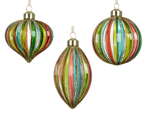 Orn Ball/Onion/Drop Multi Coloured Striped