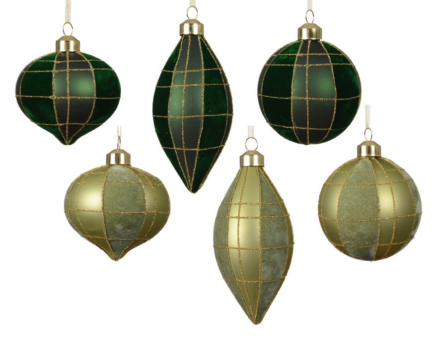 Orn Ball/Onion/Drop Dk. Green/Olive with Gold Stripe