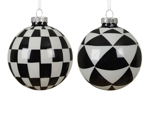 Orn Ball Black & White Check/Triangle