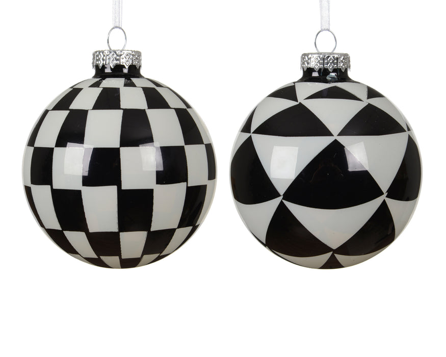 Orn Ball Black & White Check/Triangle
