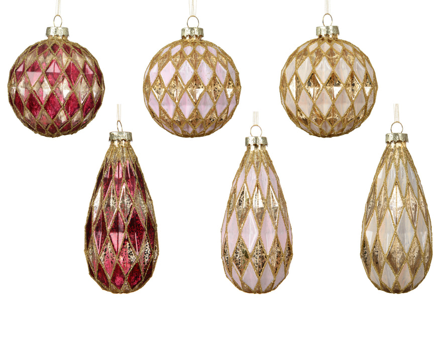 Orn Ball/Drop Burgundy/Pink/White with Gold