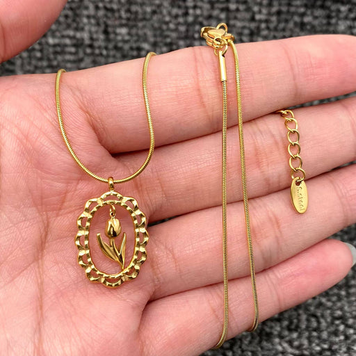 Hollow Flower Charm 18K Gold Plated S.Steel Necklace - FGS