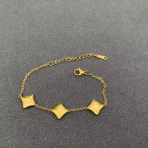 Black Enamel Rhombus Linked 18K Golden SS Bracelet - FGS