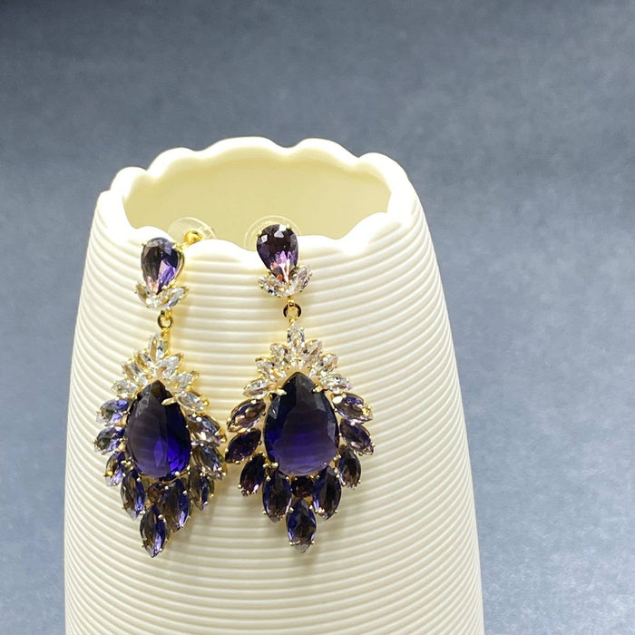 Sparkling Purple Glass Rhinestone Vintage Dangle Earrings