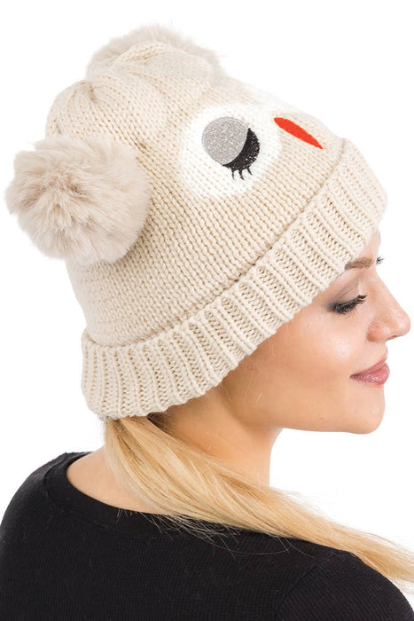 Sleeping Owl Fuzzy Fleece Chunky Knitted Beanie