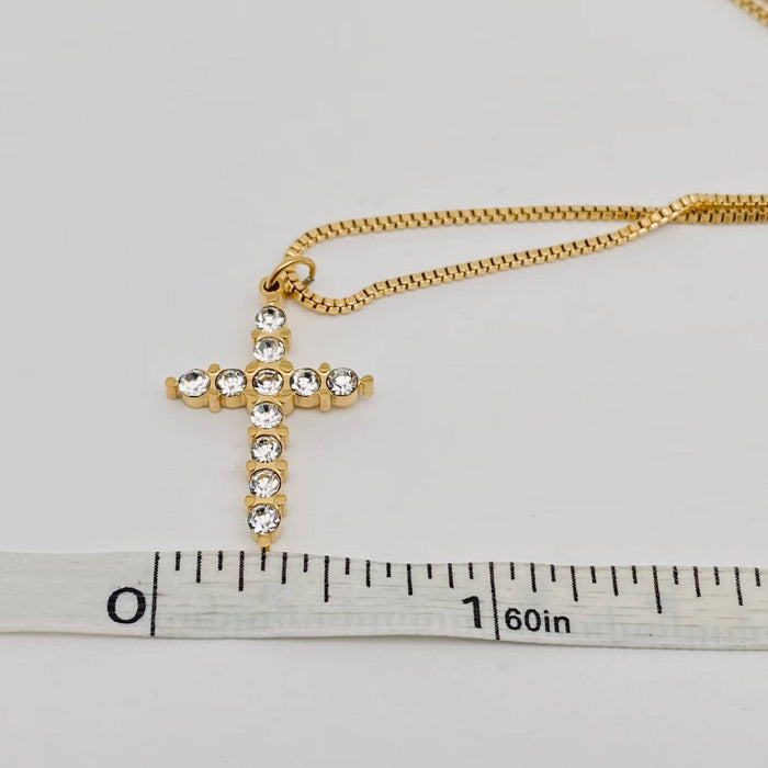 Stainless Steel Inlaid Zircon Cross Pendant Necklace - FGS