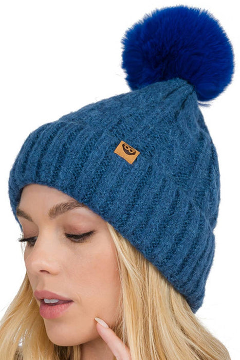 Variegated Cable Knitted Fuzzy Fleece Lined Beanie