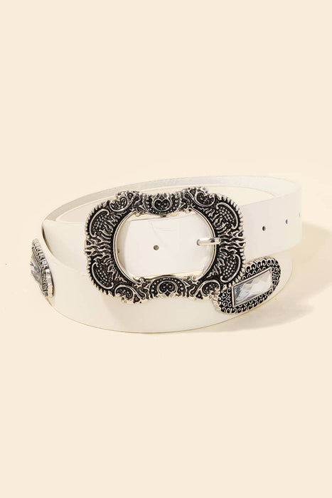 Embroidered Buckle Faux Leather Belt