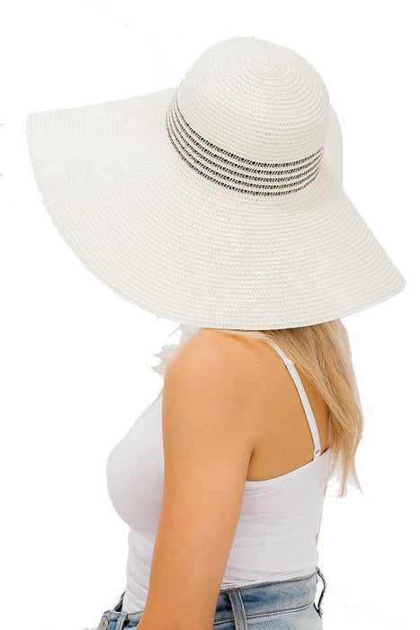 Crown Striped Mix Color Toyo Straw Floppy Sun Hat