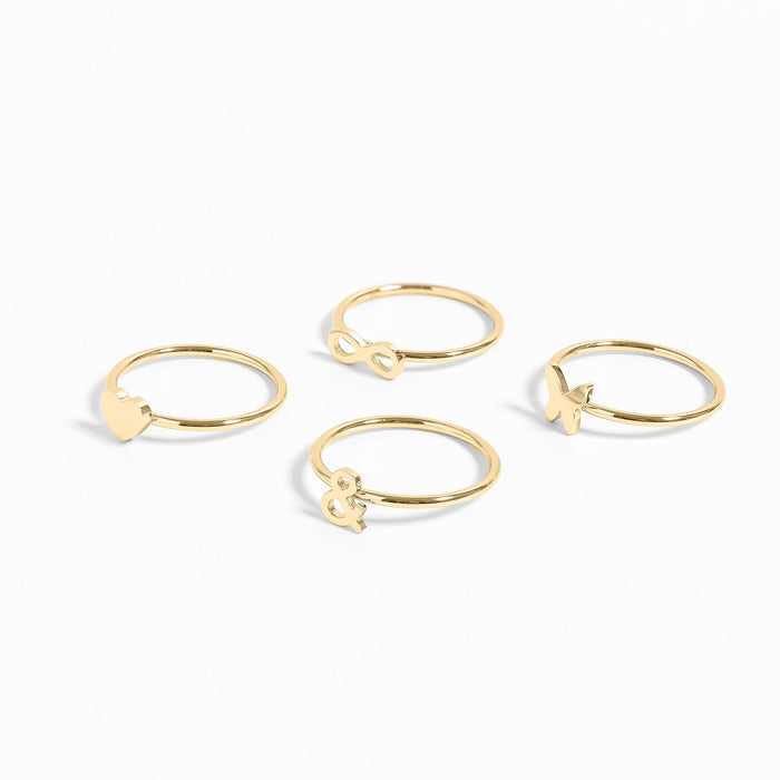 18k Gold PVD Coated Stainless Steel Symbol Stacking Rings