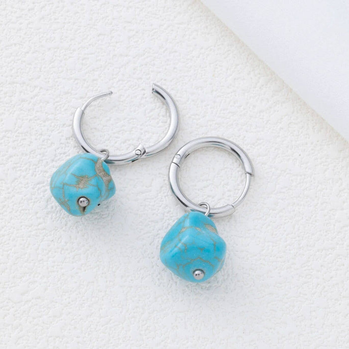 18K Gold PVD Stainless Steel Turquoise Stone Huggie Earrings