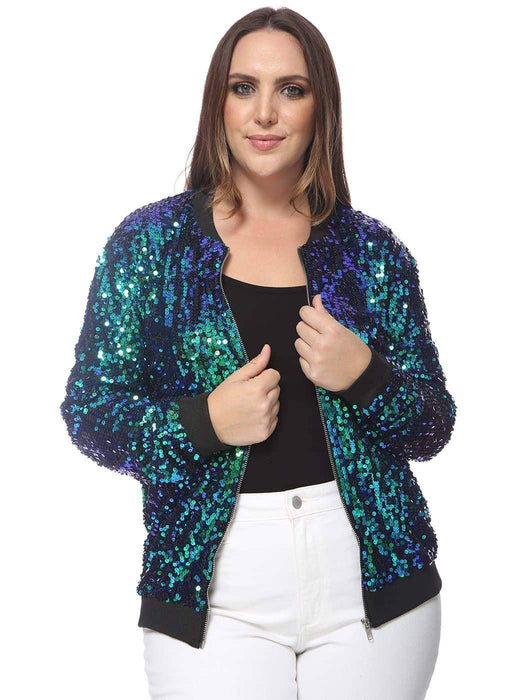 Plus Size Sequin Bomber Jacket