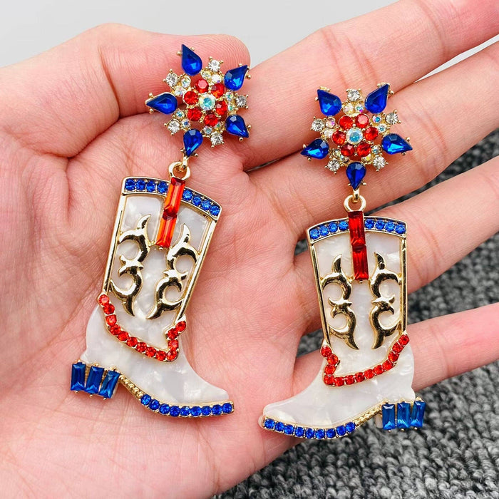 WJ - Western Style Inlaid Rhinestone Boots Post Earrings