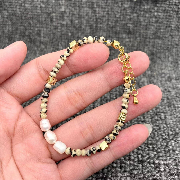 Natural Stone & Pearl Beaded 18K Gold Plated Bracelet
