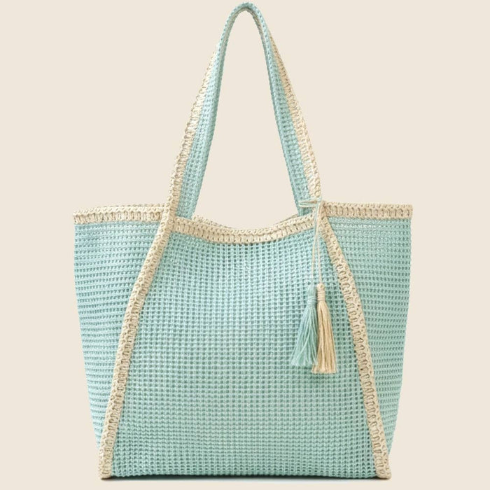 Two Tone Woven Straw Tote Bag
