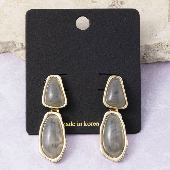 Marbled Cabochon Double Drop Earrings