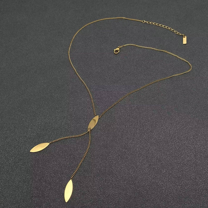 Oval Charm 18K Gold Plated S.Steel Y-neck Necklace - FGS