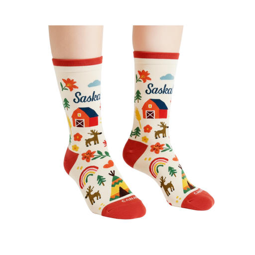Saskatchewan Canada Crew Socks, Prairie Farm Graphic Travel Souvenir Socks