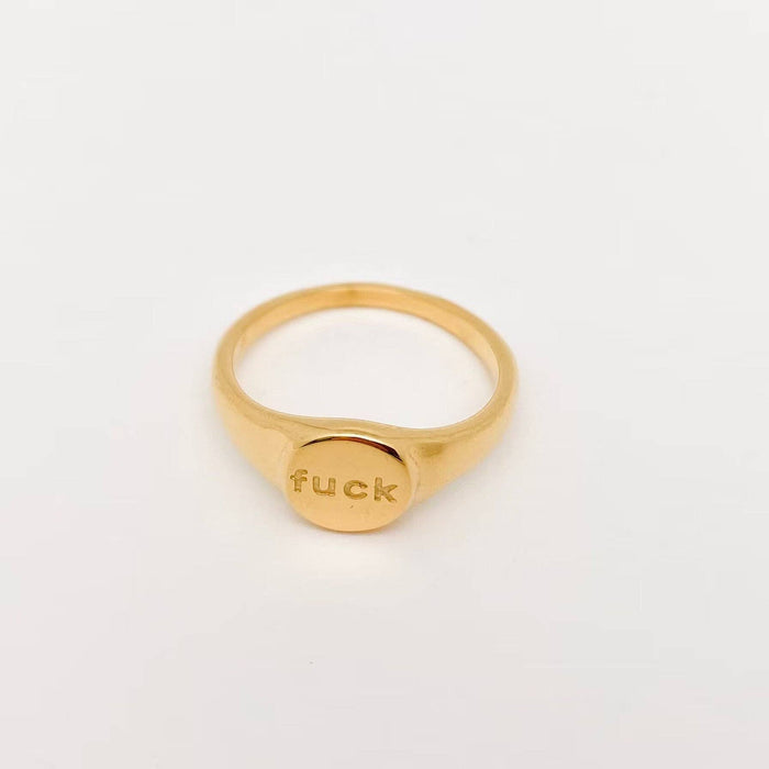 Geometric "fuck off"18K Gold Plated Stainless Steel Ring