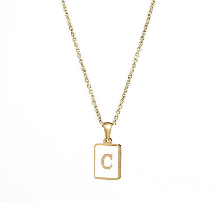 Mio Queena - Square Initial 18K Gold-plated Stainless Steel Necklace: Golden E (including chain)