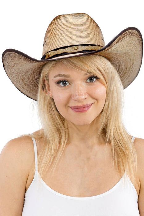 Eyeleted Vintage Burnt Cutter Palm Straw Cowboy Hat