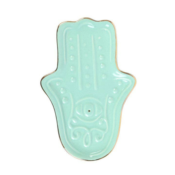 Blue Hamsa Hand Ceramic Incense Holder Plate