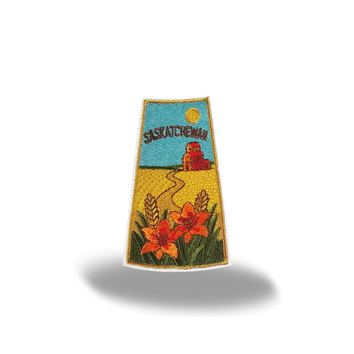 Saskatchewan Prairie Wheat Western Red Lily Embroidered Iron-On Patch - Collectible Travel Patch