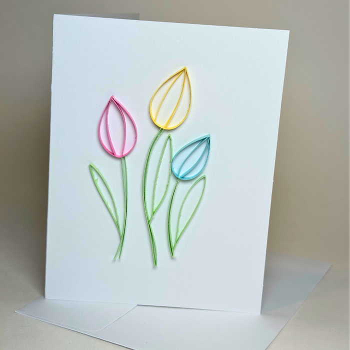 Spring Tulips Blossom Pastel Paper Quilled Greeting Card