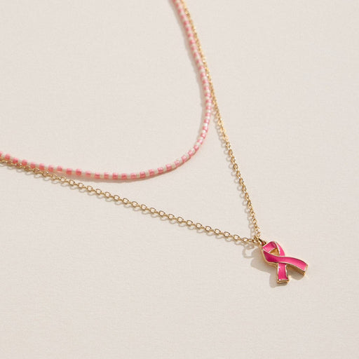 Layered Pink Ribbon Necklace