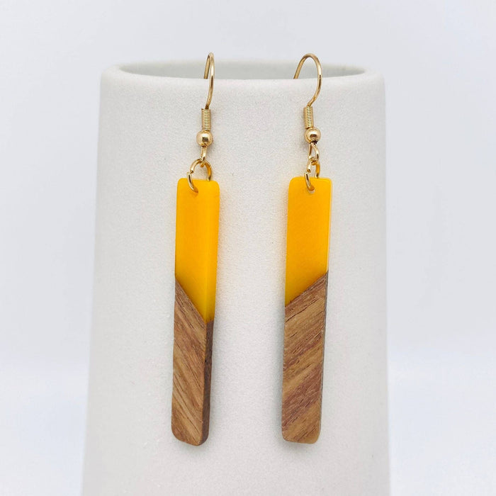 Resin Wooden Stick Rectangular Pendant Earrings