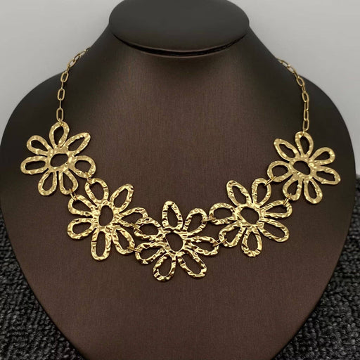 18K Golden S.Steel Hollow Large Flower Linked Necklace - FGS