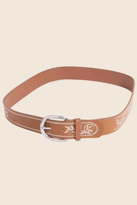 Floral Embroidered Pattern Vegan Leather Belt