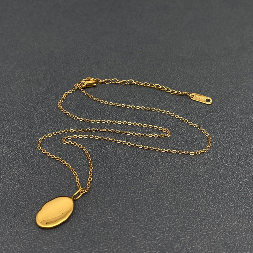 Rose 18K Gold Plated Stainless Steel Oval Charm Necklace-FGS