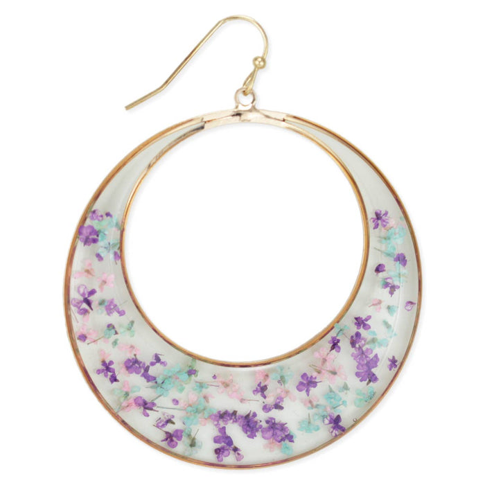 Purple Mint Posy Dried Flower Circle Earrings