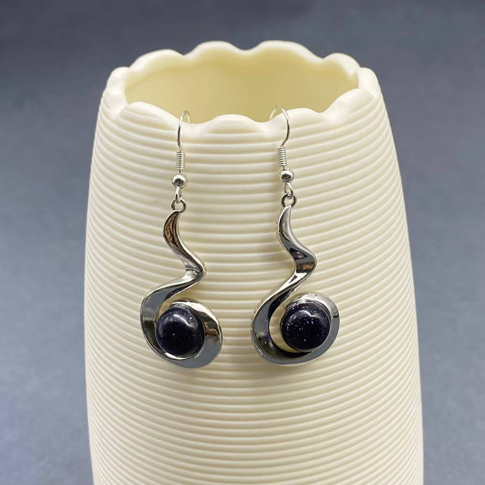 Geometric Dangle Earrings Inlaid with Natural Stone