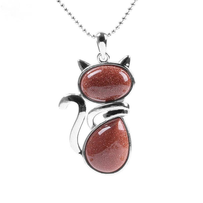 Natural Stone Cat-shaped Pendant Necklace - CS