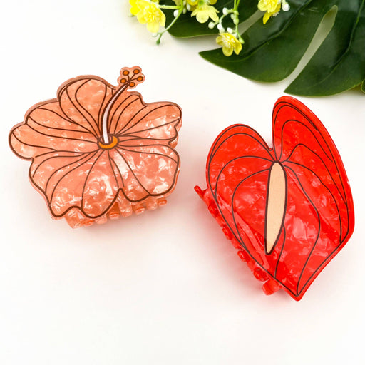 Red Floral Acetate Hair Claw Clip