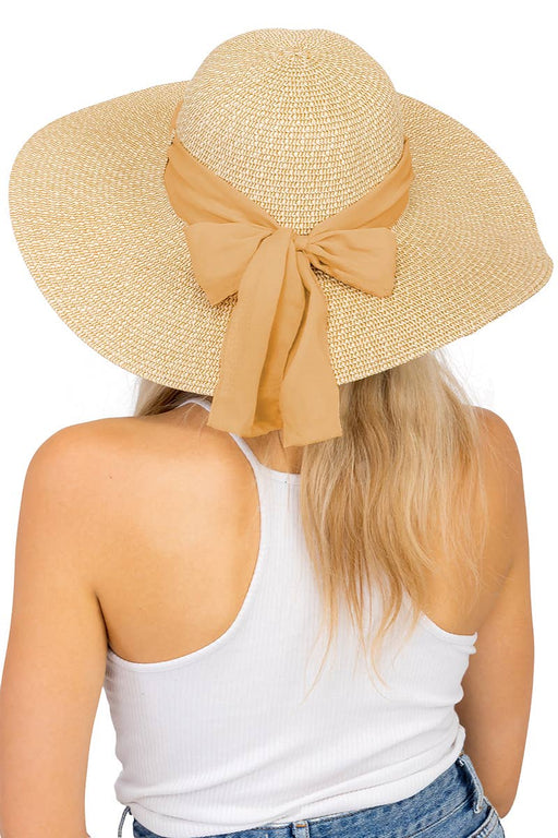 Mixed Grain Straw Satin Ribbon Wide Floppy Sun Hat