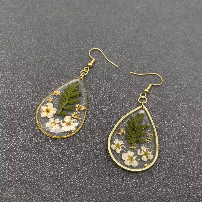 Dried Flowers Floral Drop Shaped Dangle Earrings