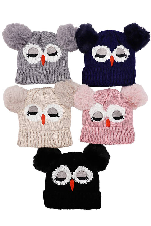Sleeping Owl Fuzzy Fleece Chunky Knitted Beanie