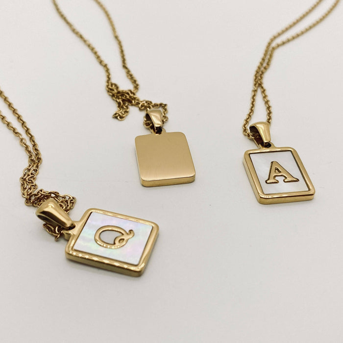 Mio Queena - Square Initial 18K Gold-plated Stainless Steel Necklace: Golden E (including chain)