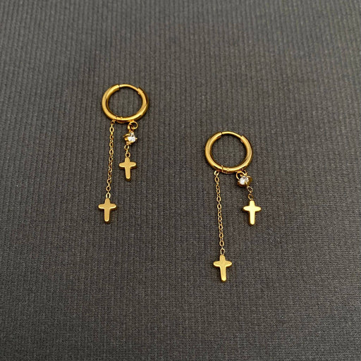 Double Cross 18K Gold Plated S.Steel Huggie Earrings