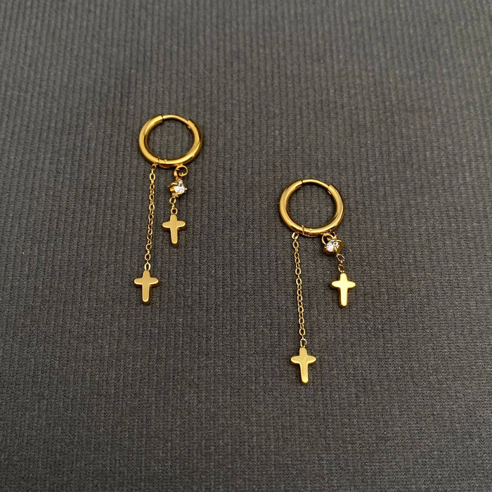 Double Cross 18K Gold Plated S.Steel Huggie Earrings