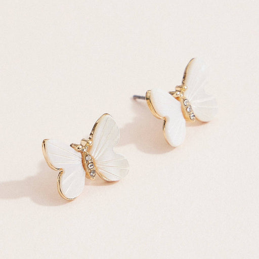Mother of Pearl Butterfly Stud Earrings with Crystal Accents