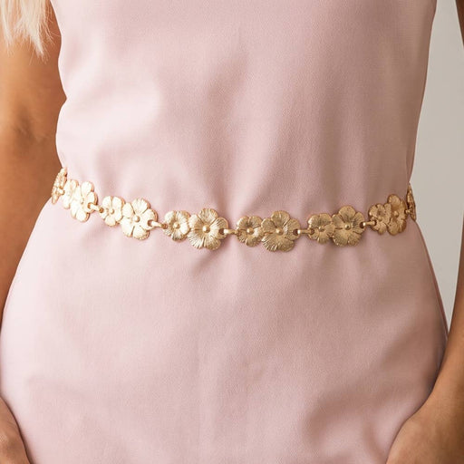 Textured Flower Link Chain Belt