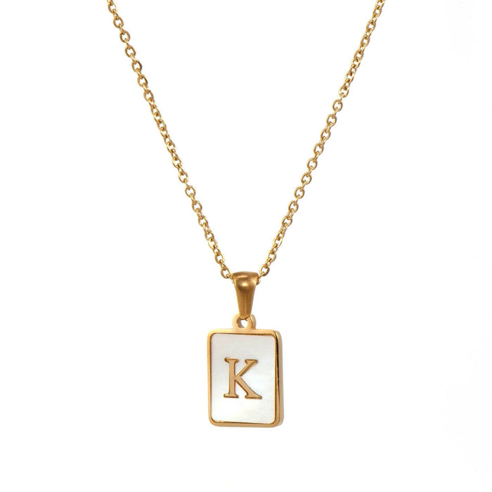 Mio Queena - Square Initial 18K Gold-plated Stainless Steel Necklace: Golden T (including chain)